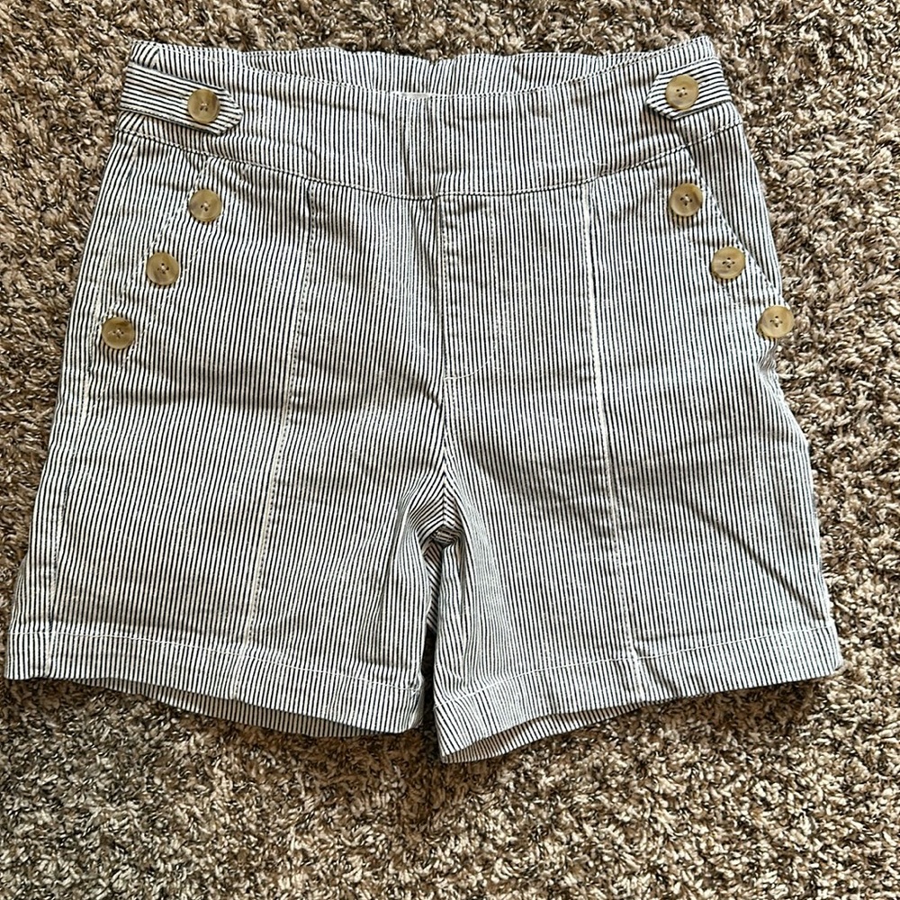 Blue and white stripe high waisted shorts